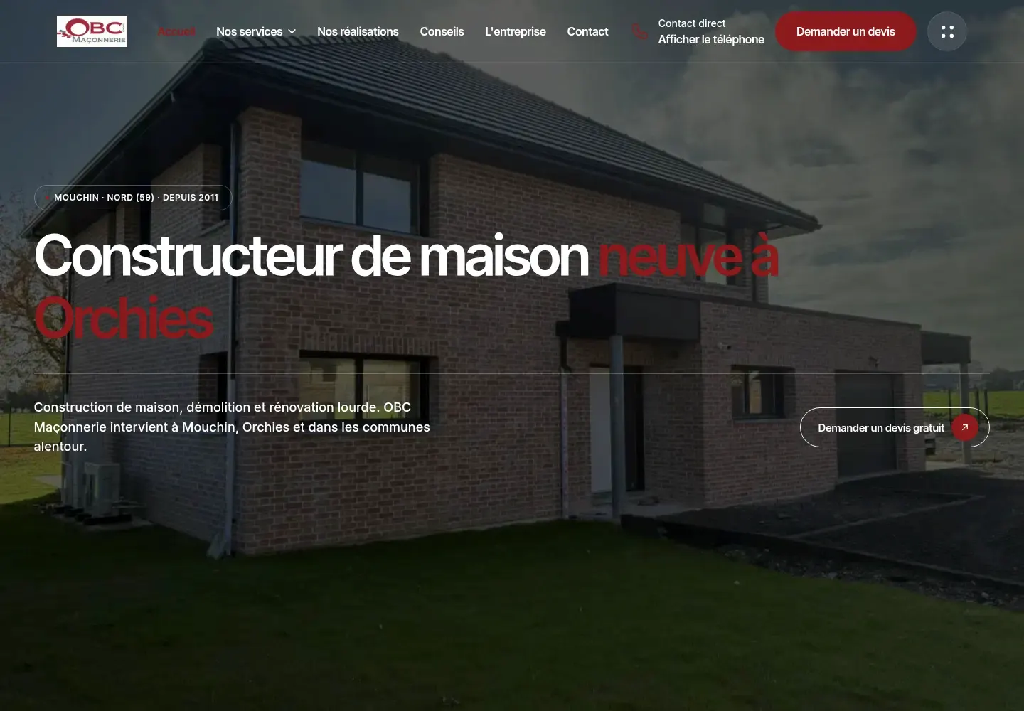 Site internet OBC Maçonnerie réalisé par HookLab